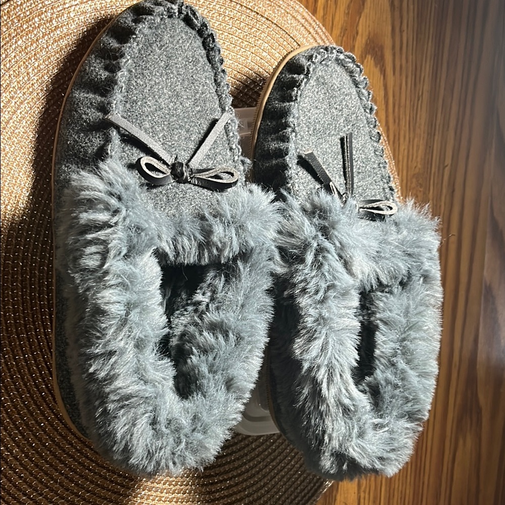 J. Crew Blue Faux Fur Slippers